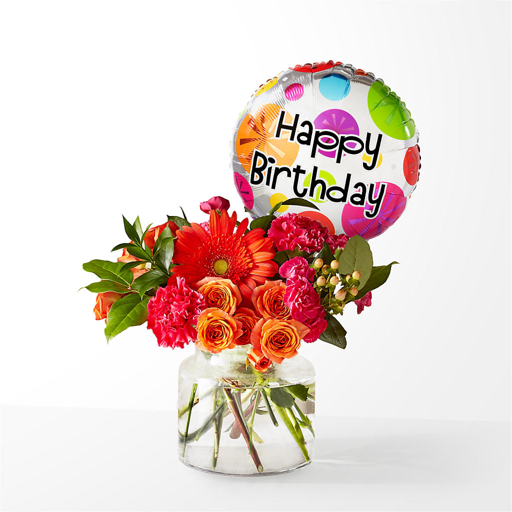 Fiesta Bouquet with Birthday Balloon – Meta Flowers, Manassas VA