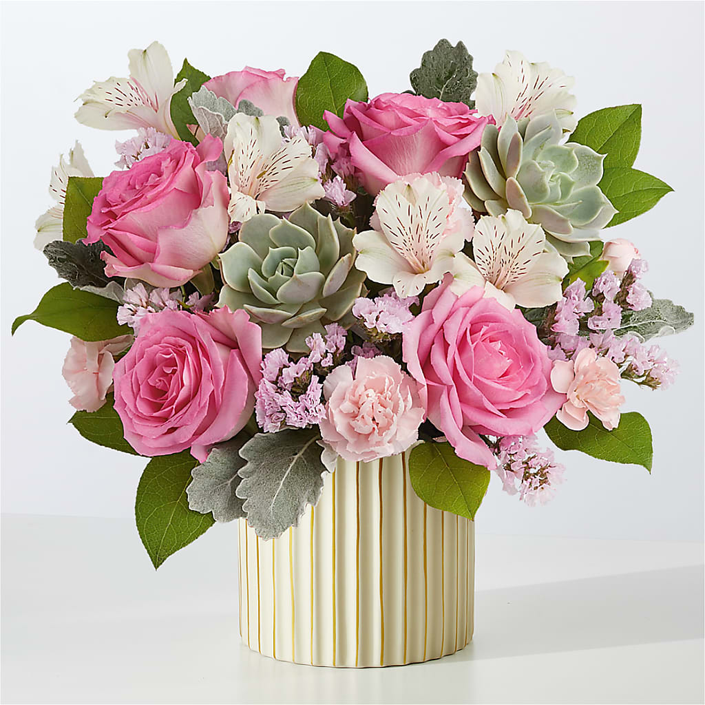 Dusty Rose Bouquet with Ivory Vase – Meta Flowers, Manassas VA