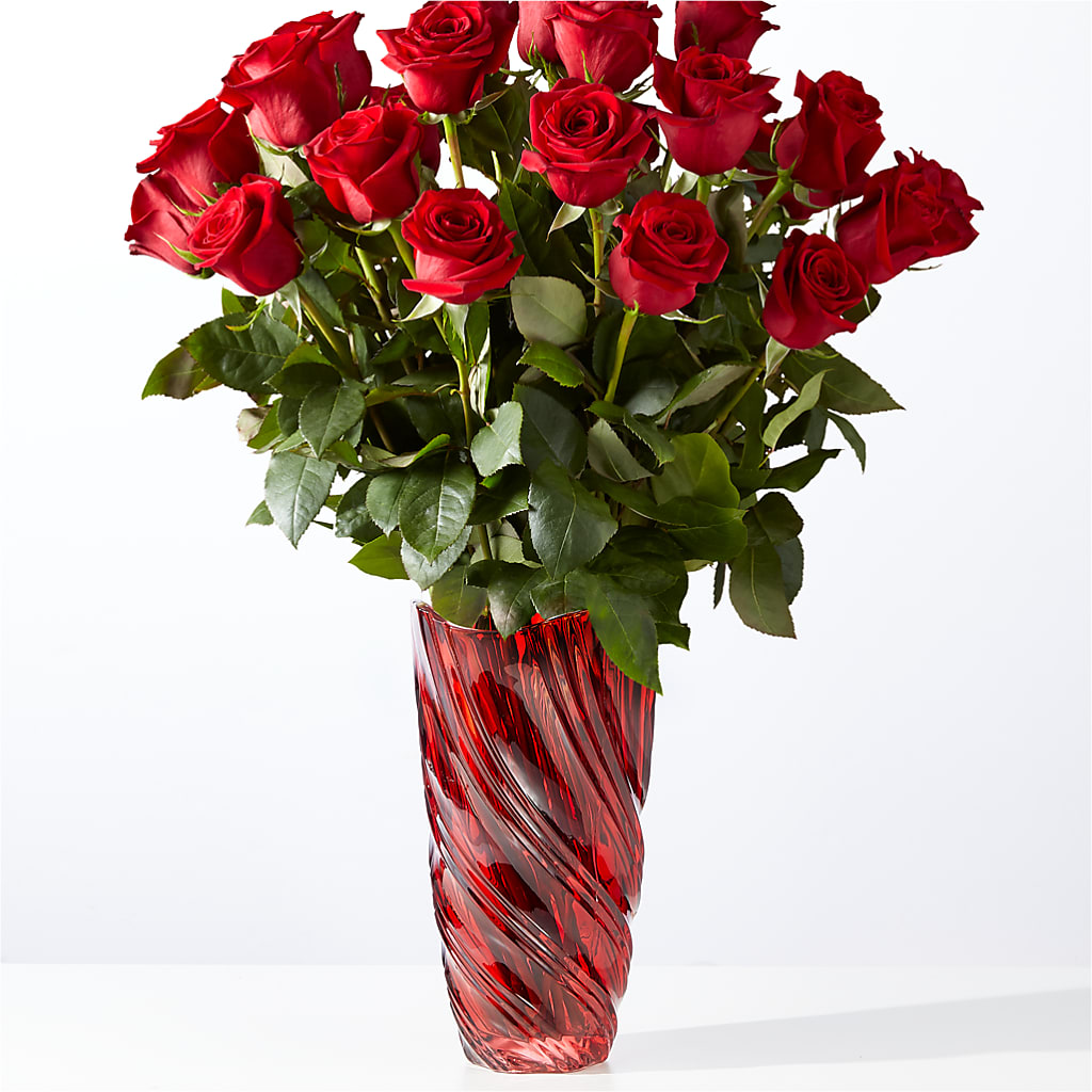 Classic Love Red Rose Bouquet with Luxe Swirl Vase – Meta Flowers, Manassas VA