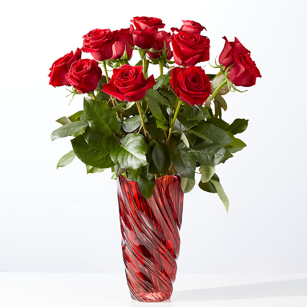 Classic Love Red Rose Bouquet with Luxe Swirl Vase – Meta Flowers, Manassas VA