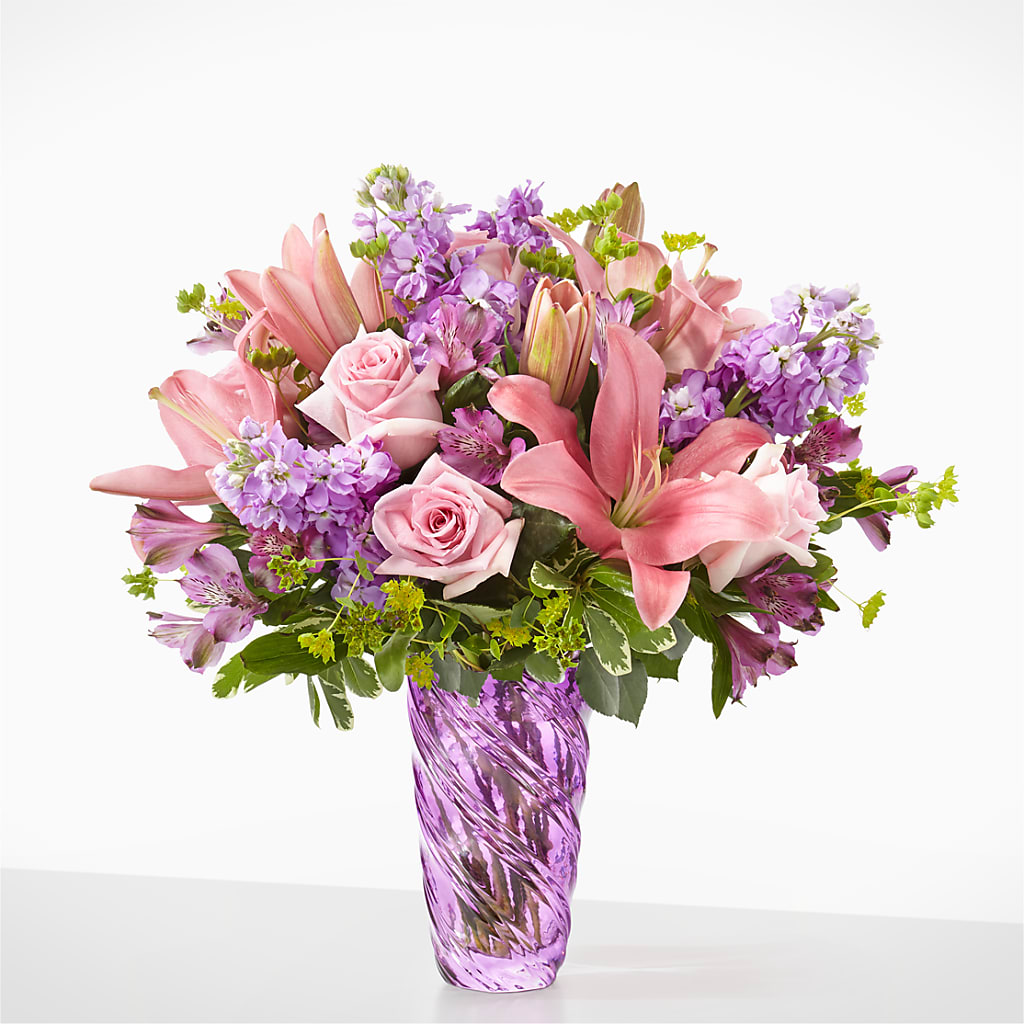 Precious Petals Bouquet with Luxe Swirl Vase – Meta Flowers, Manassas VA