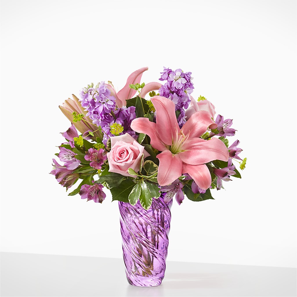 Precious Petals Bouquet with Luxe Swirl Vase – Meta Flowers, Manassas VA