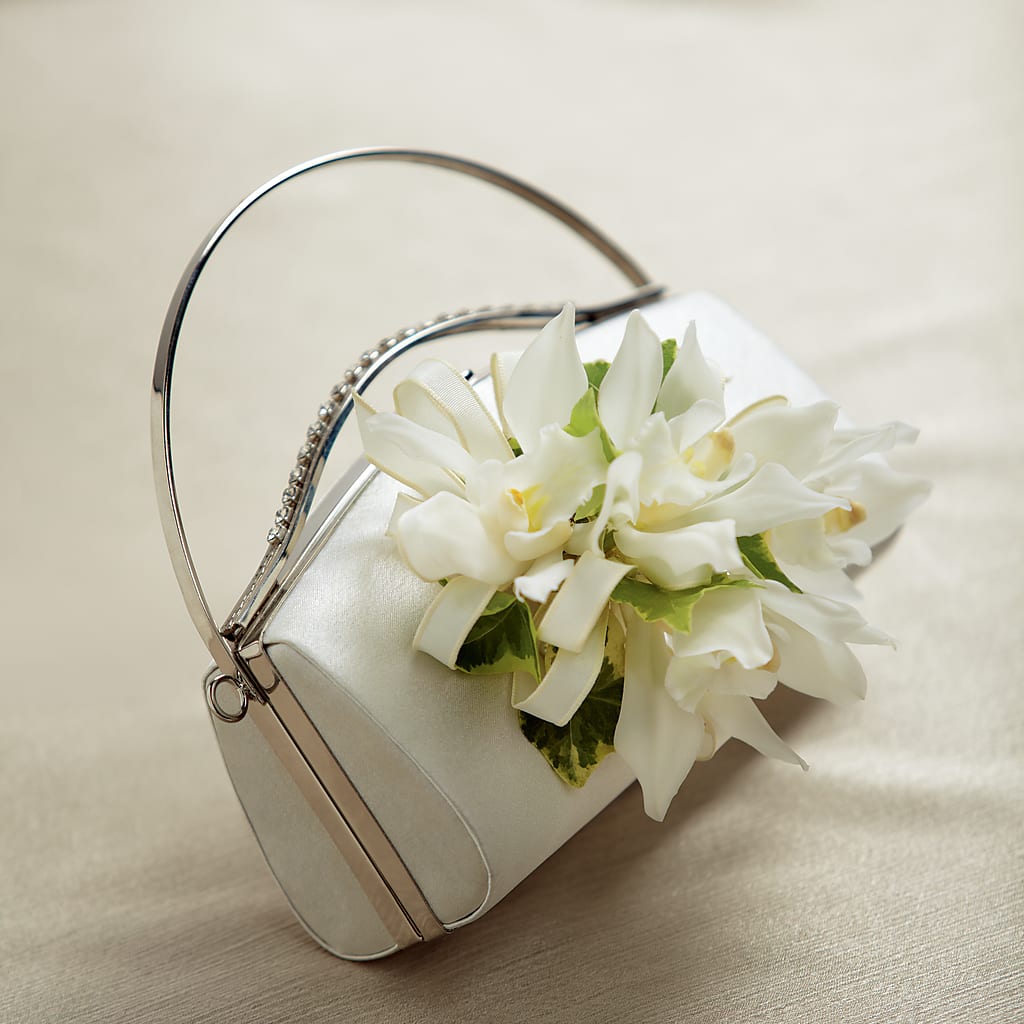 White Purse Decor – Meta Flowers, Manassas VA