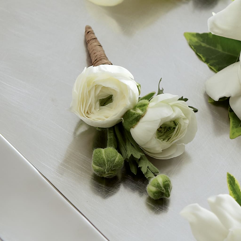 White Ranunculus Boutonniere – Meta Flowers, Manassas VA