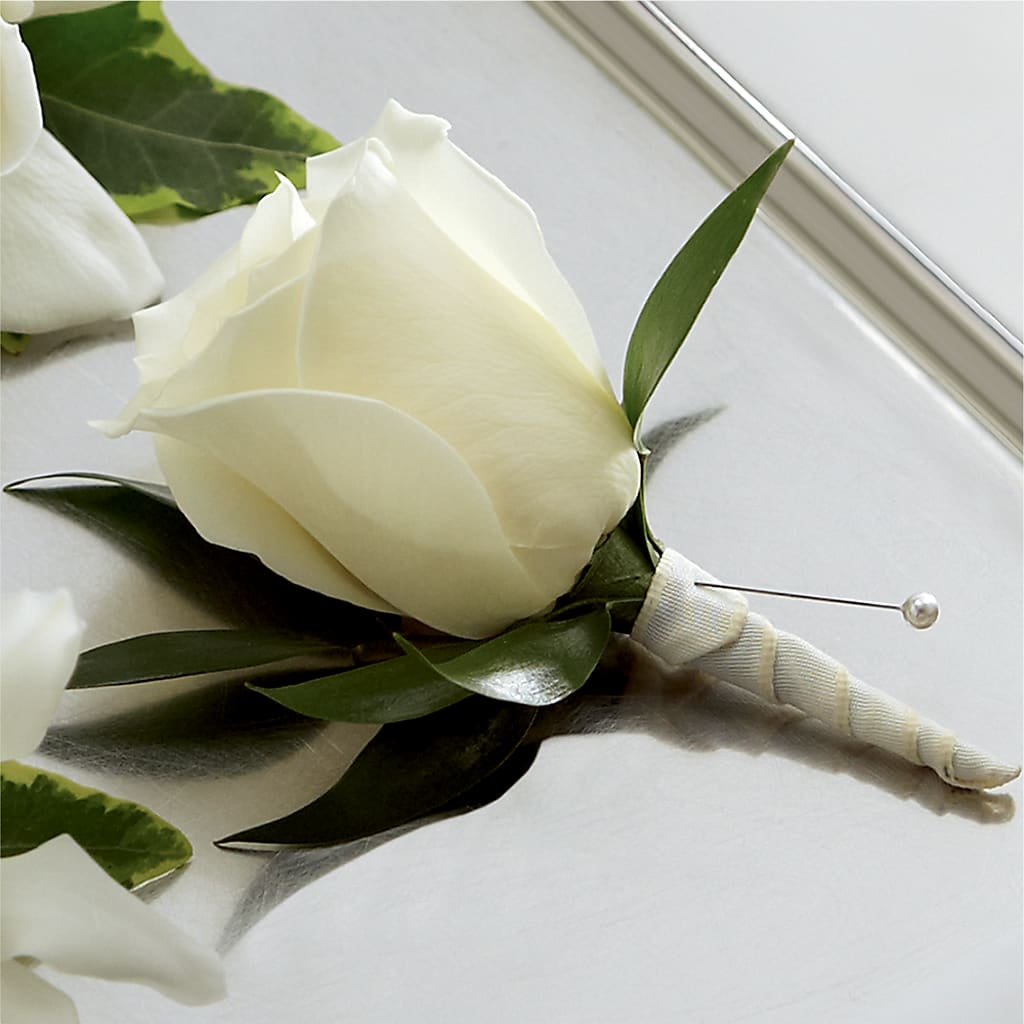 White Rose Boutonniere – Meta Flowers, Manassas VA