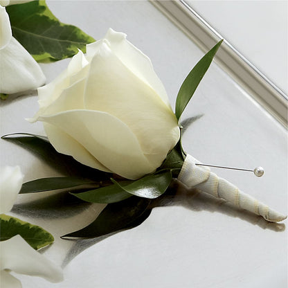White Rose Boutonniere –  Meta Flowers, Manassas VA